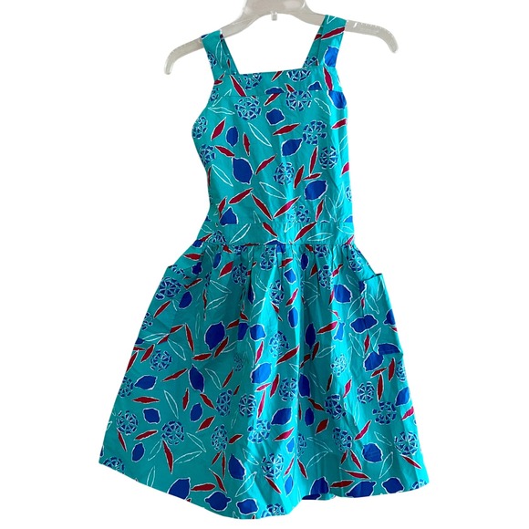 Crewcuts Other - Crewcuts Girls Teal Abstract Floral Cotton Cross‎ Back Sun Dress S 14 NWT Summer